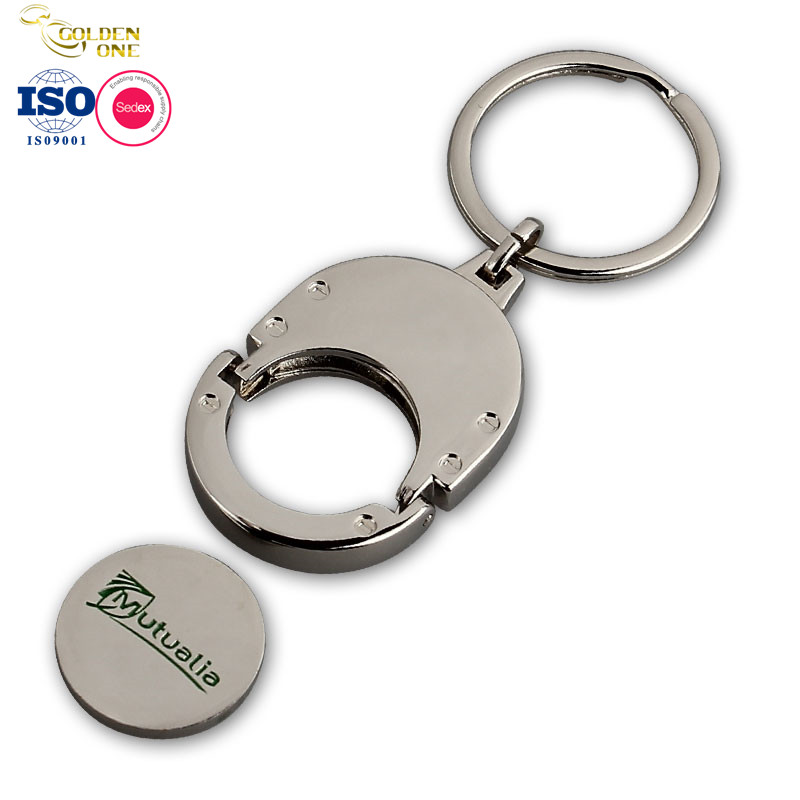 Bulk Metal OEM Card Holder Keyring Blank Token Euro Shopping Trolley Key Chain Embossed Coin Holder Metal Keychain for Engraving