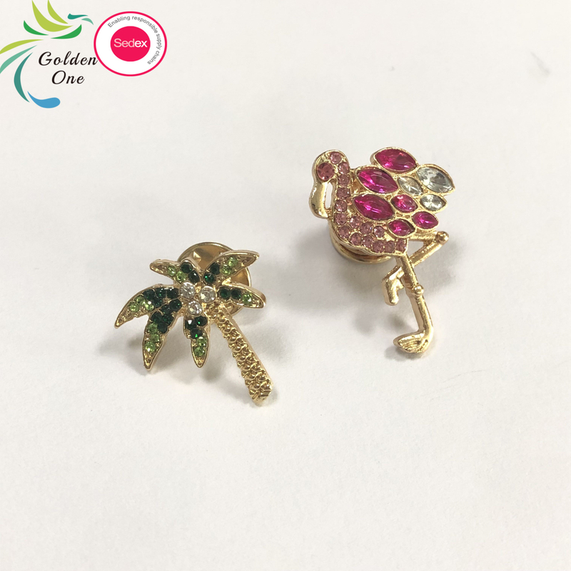 Manufacturers Cute Custom Cartoon Coconut tree red-crowned crane Logo Stamping Zinc Alloy Gold Silver Plated Metal Enamel Lapel Pins