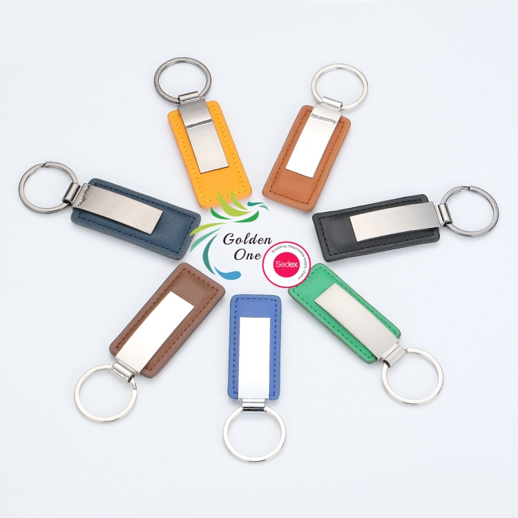 High quality car brand logo name round loop vintage personalized vegan custom faux pu leather metal keychain for gift