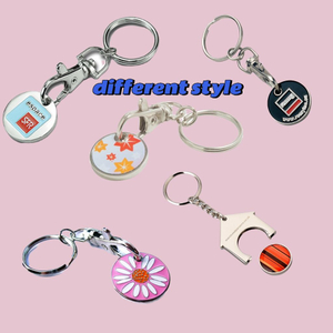 Bulk Metal OEM Card Holder Keyring Blank Token Euro Shopping Trolley Key Chain Embossed Coin Holder Metal Keychain for Engraving