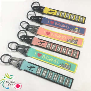 Factory Custom Embroidered Eagle Mouth Keychain Straps Cloth Sticking Woven Mark Ribbon Polyester Lanyard Metal Keychain