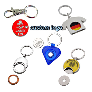 Bulk Metal OEM Card Holder Keyring Blank Token Euro Shopping Trolley Key Chain Embossed Coin Holder Metal Keychain for Engraving