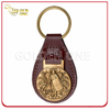 Personalized Leather Key Fob with Antique Brass Metal Embossed Emblem
