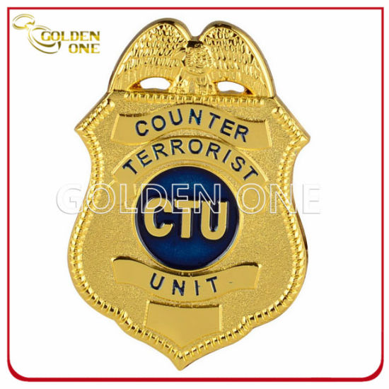 Custom Made Bright Gold Plated Metal Emblem Police Badge