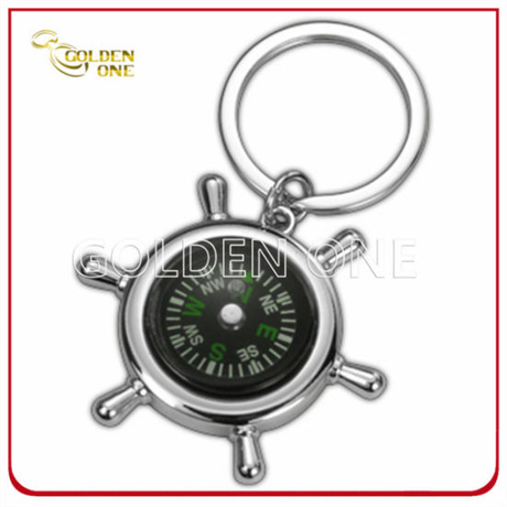 Promotional Gift Steering Wheel Metal Keyring with Compass