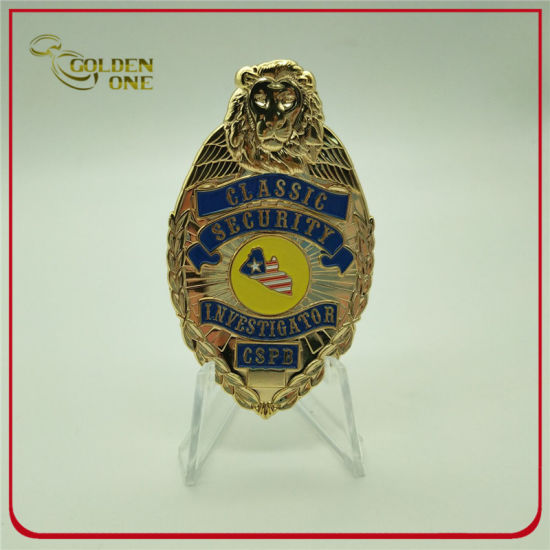 Gold Plated Lion Classic Security Metal Police Badge