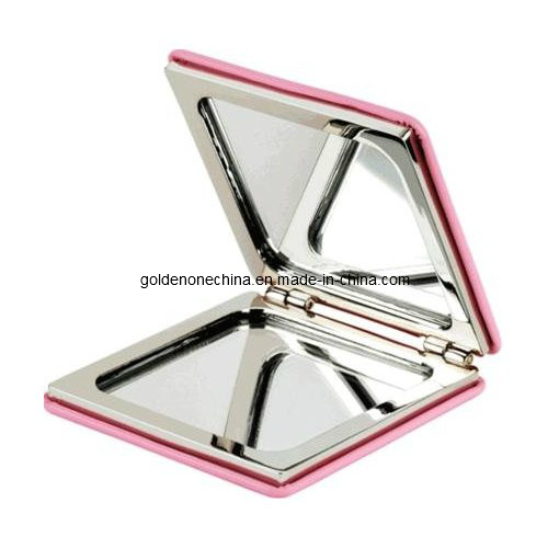 Customized Printed Round Shape Double Sided Leather Makeup Mirror