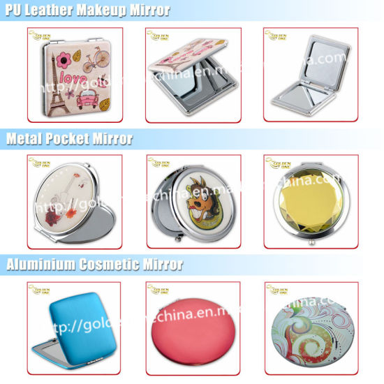 Promotional Gift Epoxy Coated Printed Metal Compact Mirror