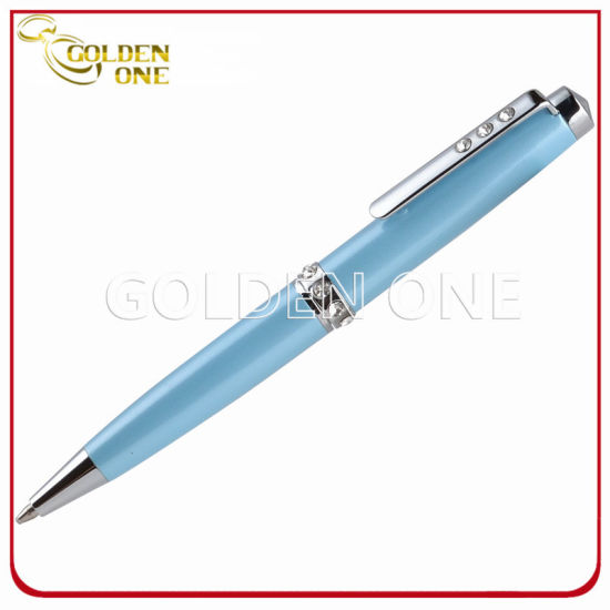 Lady Gift Metal Twist Ball Pen with Crystal Decoration