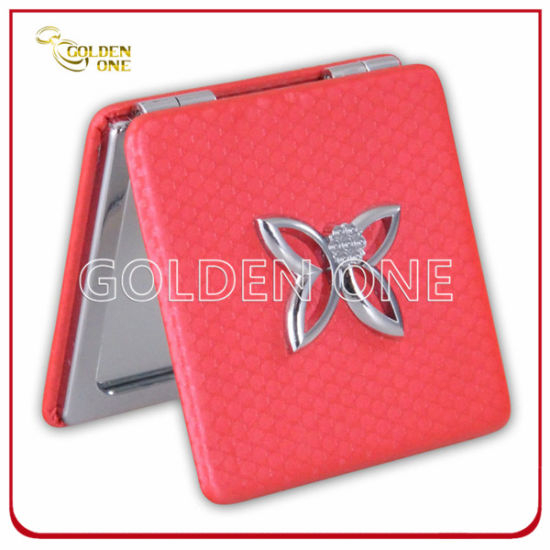 Custom Circle Shape Leather Compact Mirror with Metal Charm
