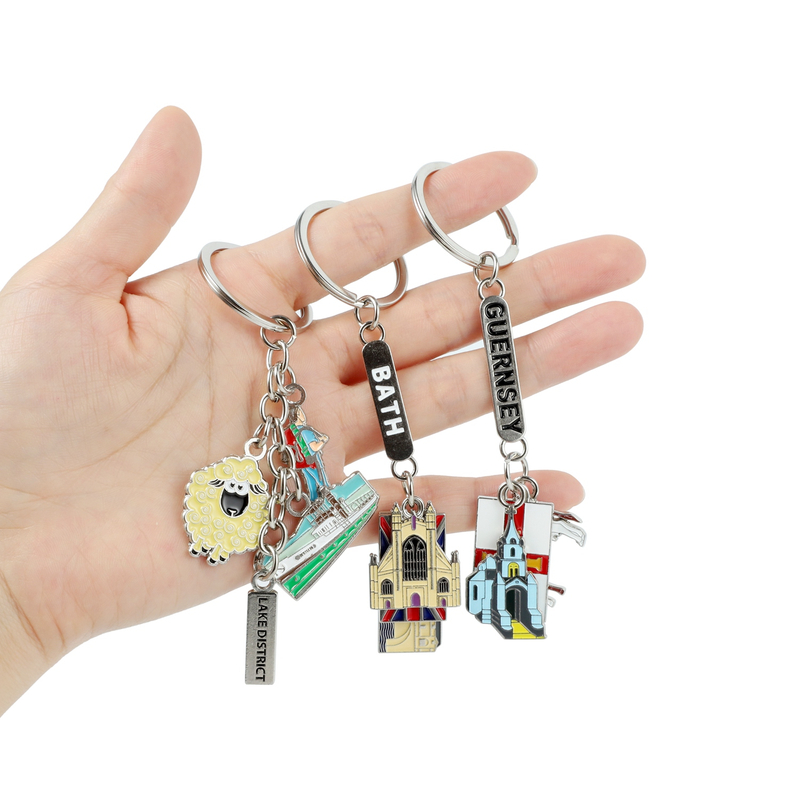 Dual-Sided 3D Relief Bath & Lake District Zinc Alloy Keychain, Color-Filled Printed Landmark Souvenir Key Ring, Compact Travel Keepsake Gift