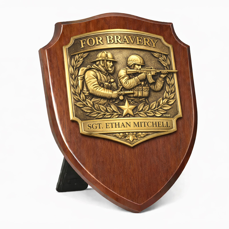 Eco-Friendly Wooden & Metal Plaque Award with Walnut Finish, Personalized Engraved Recognition for Environmental Achievement or Green Award