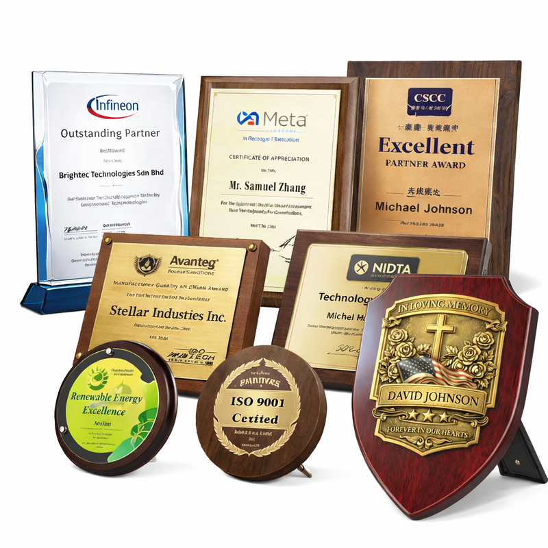 Professional Wooden & Metal Award Board with Glass Cover, Custom Engraved Plaque for Employee Recognition or Corporate Awards Ceremony