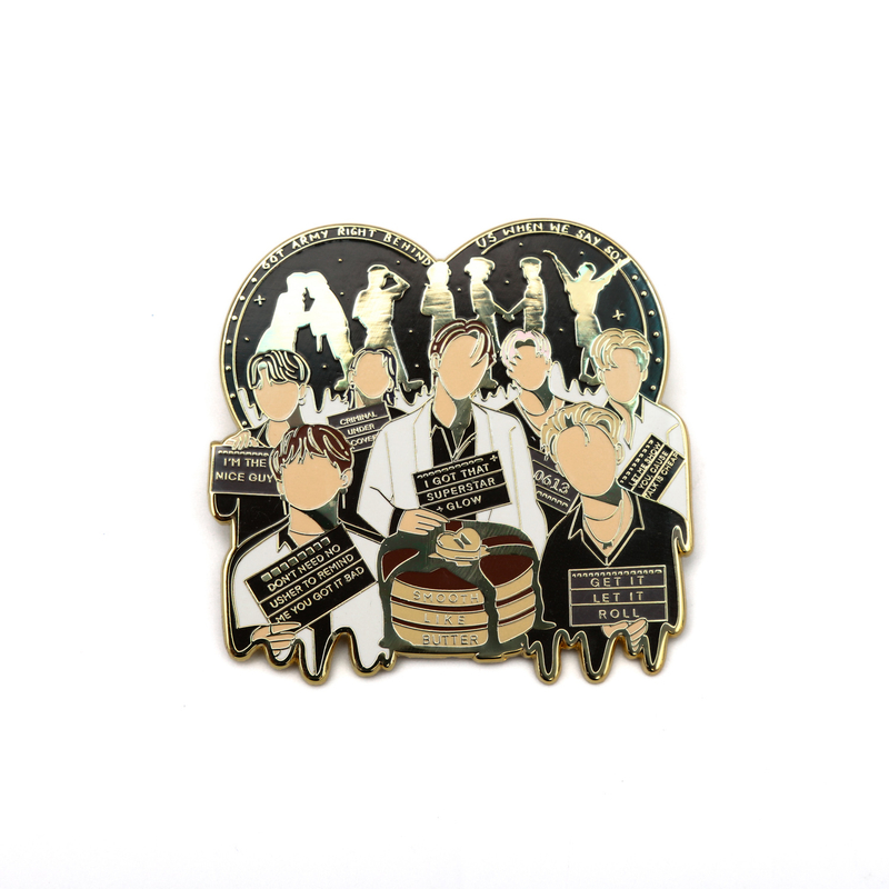 Mirror Polished Celebrity Style Brooch with Laser Engraved Text, Glow Theme Music Fan Accessory for Concert Merchandise and Pop Culture Events, Sparkling Epoxy Coated Metal Pin