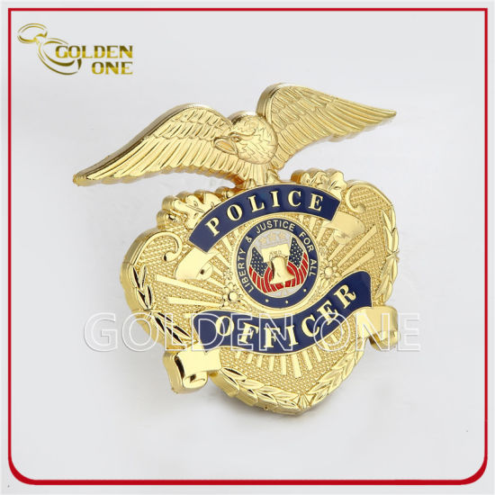 Gold Plated Custom Metal Marshal Badge with Genuine Leather Holder