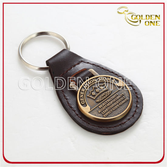 Laser Engraved Logo Pull Apart Metal & Leather Keychain