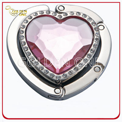 Shiny Metal Heart Shape Gemstone Folding Bag Hanger