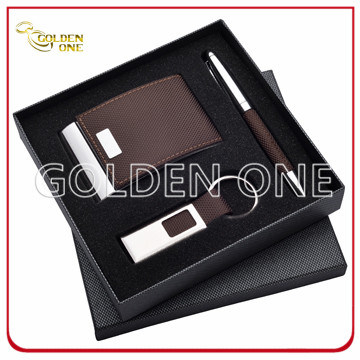 Executive Leather Card Holder And Keychain And Pen Gift Set