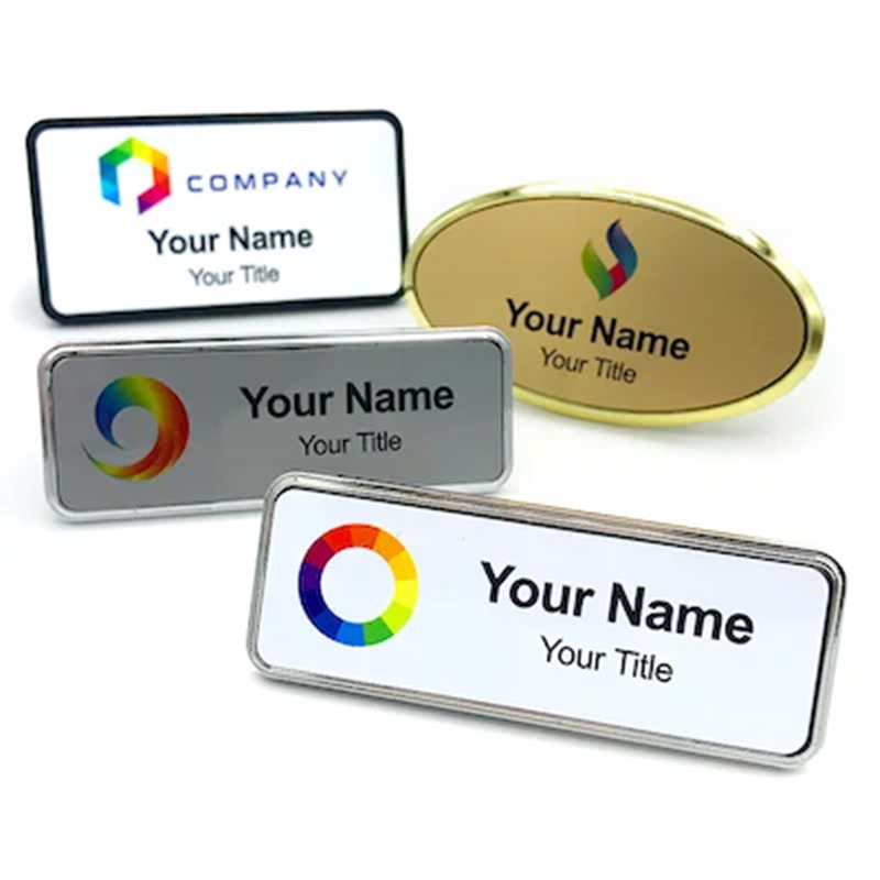 Custom Engraved Name Badge with Polished Stainless Steel and Magnetic Backing for Corporate Employees and Hospitality Industry