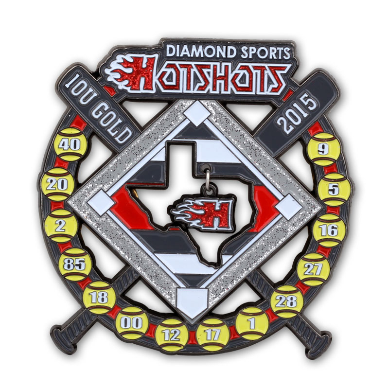 Sparkling Glitter and Cloisonne Baseball League Enamel Pin with Zinc Alloy Cut-Out Design and Deluxe Clutch for Team Fans and Players