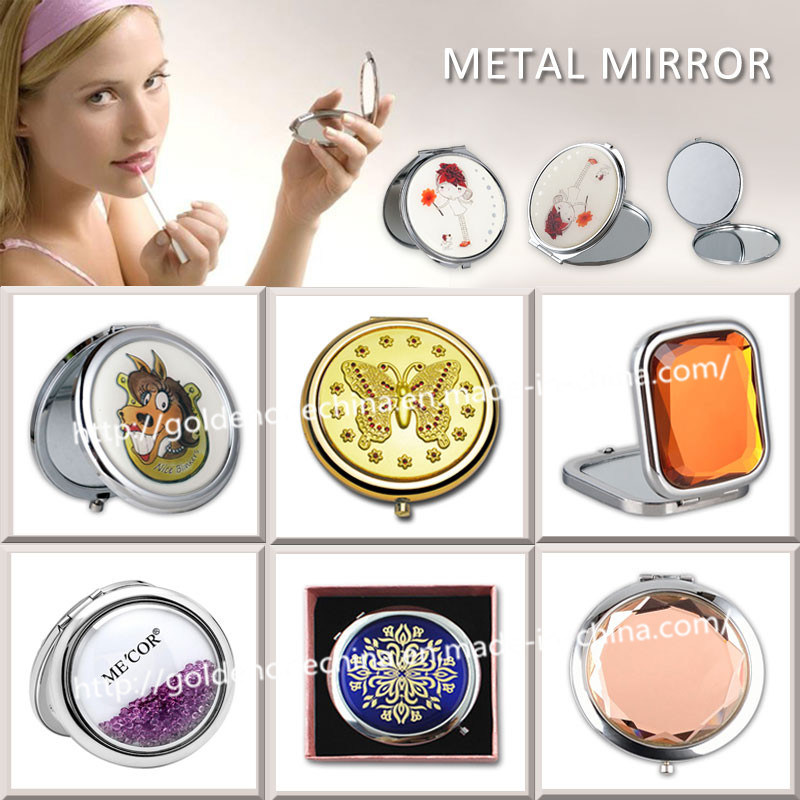 Personalized Gift Printed & Epoxy Logo Round Metal Cosmetic Mirror