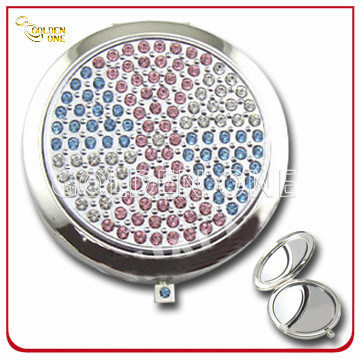 Shiny Crystal Stone Decoration Printed Metal Cosmetic Mirror