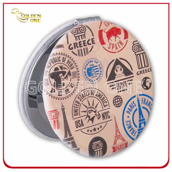Custom Circle Shape Leather Compact Mirror with Metal Charm