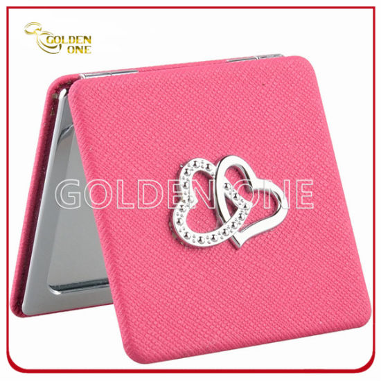 New Design Custom Printed Leather Pocket Mirror with Glitter