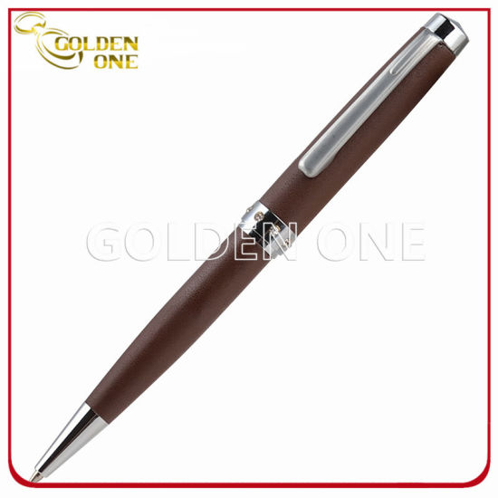 Metal Ballpoint Pen with Leather Decoration Wrapping for Promotion Gift