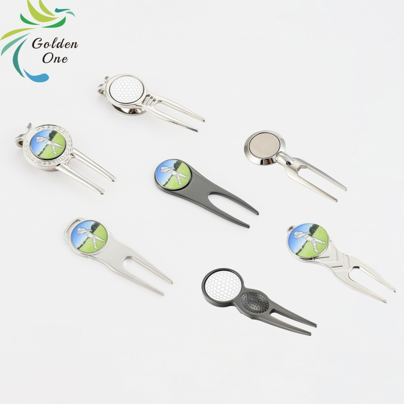 switchblade golf divot repair tool stainless steel with putting alignment ball markers golf divot pitch fork repair