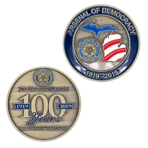 Centennial Legacy of Service American Legion Challenge Coin with Two-Tone Gold and Blue Enamel, Veterans Continuing Service Commemorative for Centennial Galas and Community Service Recognition