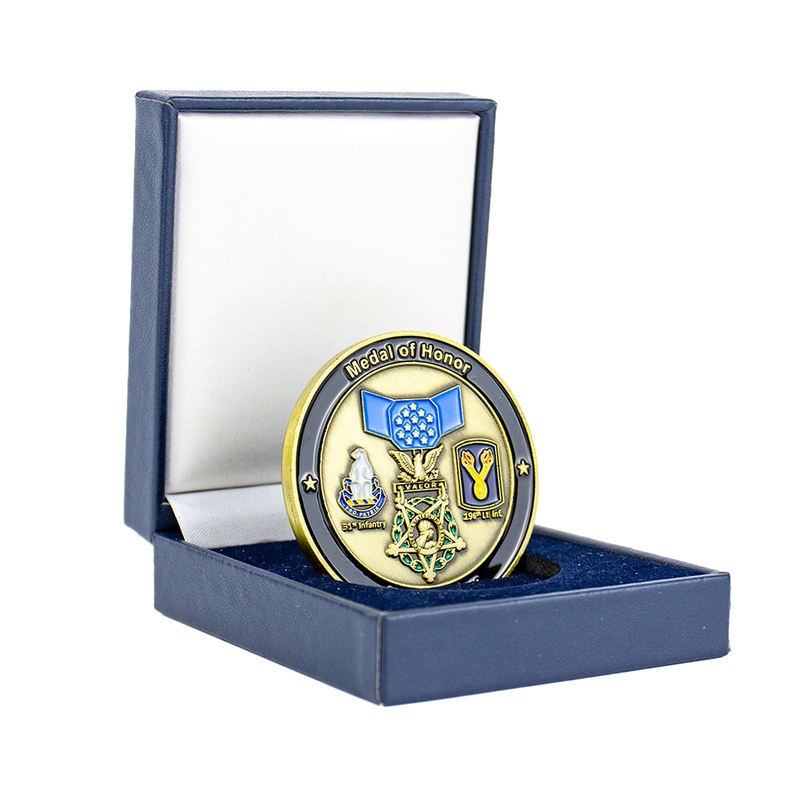Prestigious Medal of Honor Infantry Tribute Challenge Coin with Sandblasted Matte Base and Bright Gold Plated Emblem, Supreme Military Honor Collectible for Military Honors Display and Unit Tradition 