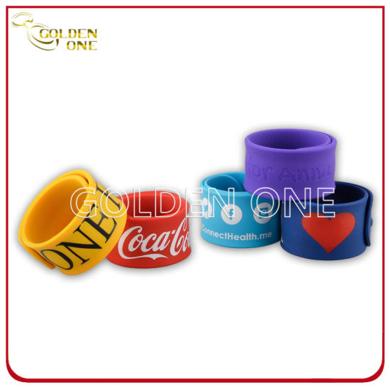 Assorted Colors Personalized Screen Printing Silicone Slap Wrap Wristband