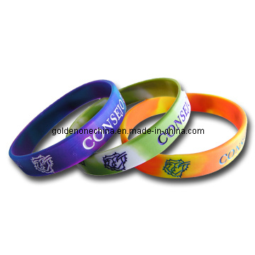 Personalized Colour Mixture Silk Screen Embossed Rubber Wristband