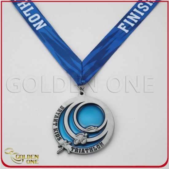 Custom Triathlon Eventtransparent Color Antique Silver Medal