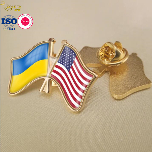 Hot Sale Soft Enamel Country Logo Metal Zinc Alloy Ukraine Friendship Cross Flag Pin Gus Johnson Lapel Pin For Clothes