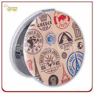 Fashion Design Customized Printed Leather Cosmetic Mirror with Paris Gift