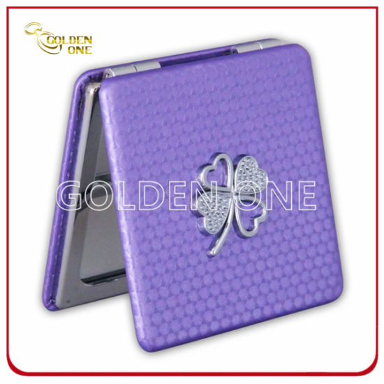 New Design Custom Printed Leather Pocket Mirror with Glitter