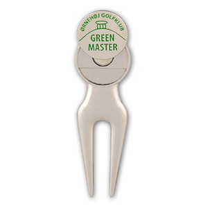 2D Laser Engraved Logo Zinc Alloy Golf Repair Tool, Multi-Function Divot Fork Pitch Fork with Ball Marker for Corporate Golf Gifts in Cardboard Box
