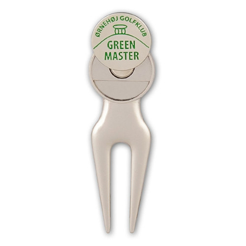 2D Laser Engraved Logo Zinc Alloy Golf Repair Tool, Multi-Function Divot Fork Pitch Fork with Ball Marker for Corporate Golf Gifts in Cardboard Box