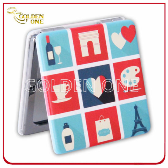 High Quality Cmyk Printed Folding Square Leather Pocket Mirror