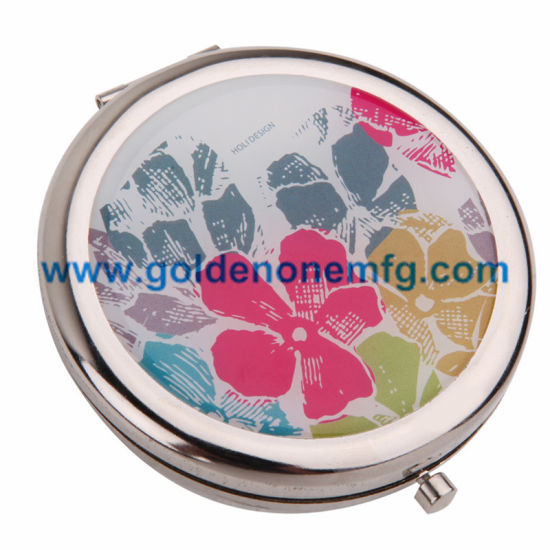 Customized Printed Round Shape Double Sided Leather Makeup Mirror