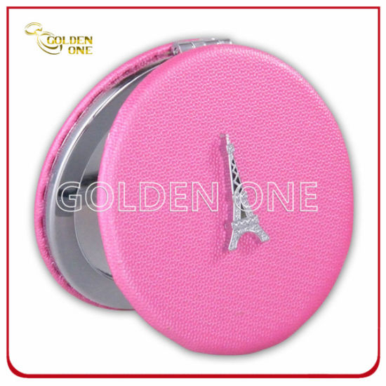 New Design Custom Printed Leather Pocket Mirror with Glitter