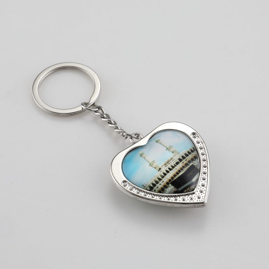Nickel Plated Steering Wheel Zinc Alloy Key Chain with Compass