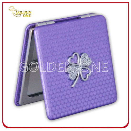 Custom Circle Shape Leather Compact Mirror with Metal Charm