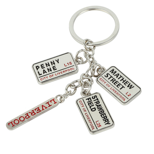 Color Enamel 3D Liverpool Landmark Metal Keychain, Zinc Alloy Printed Souvenir Key Ring with Penny Lane & Matthew Street Designs, Travel Keepsake Gift