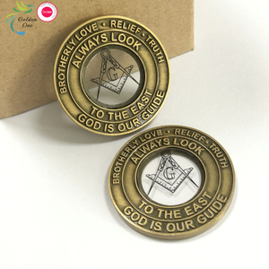 High Quality Mason Master Faith Hope Antique Brass Plated Souvenir Customize Metal Coin Soft Enamel Challenge Coin with Acrylic