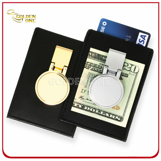 Deluxe Metal Money Clip with Leather Holder for Credit Card