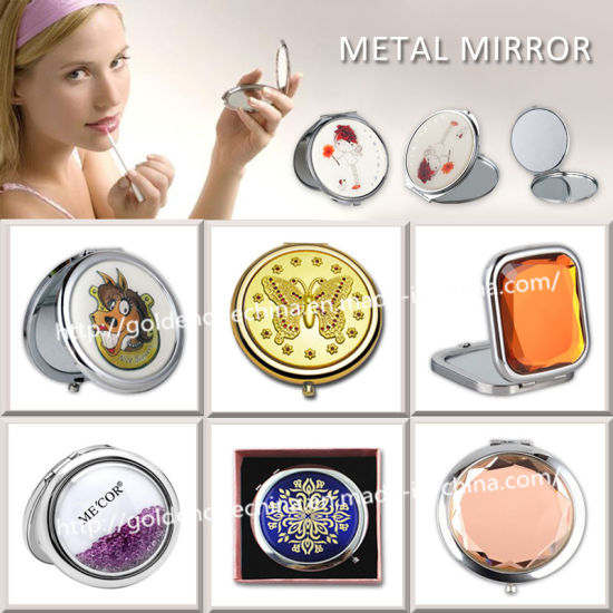 Customized Printed Round Shape Double Sided Leather Makeup Mirror
