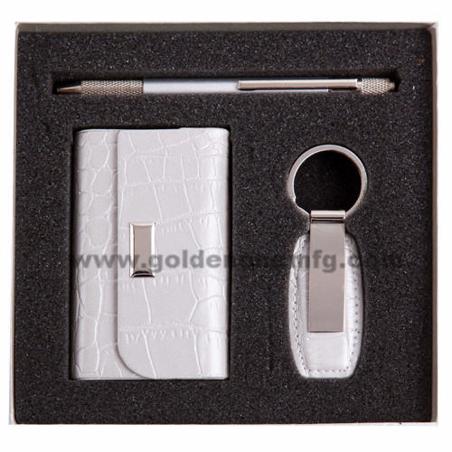 Leather Card Case And Keychain Gift Set